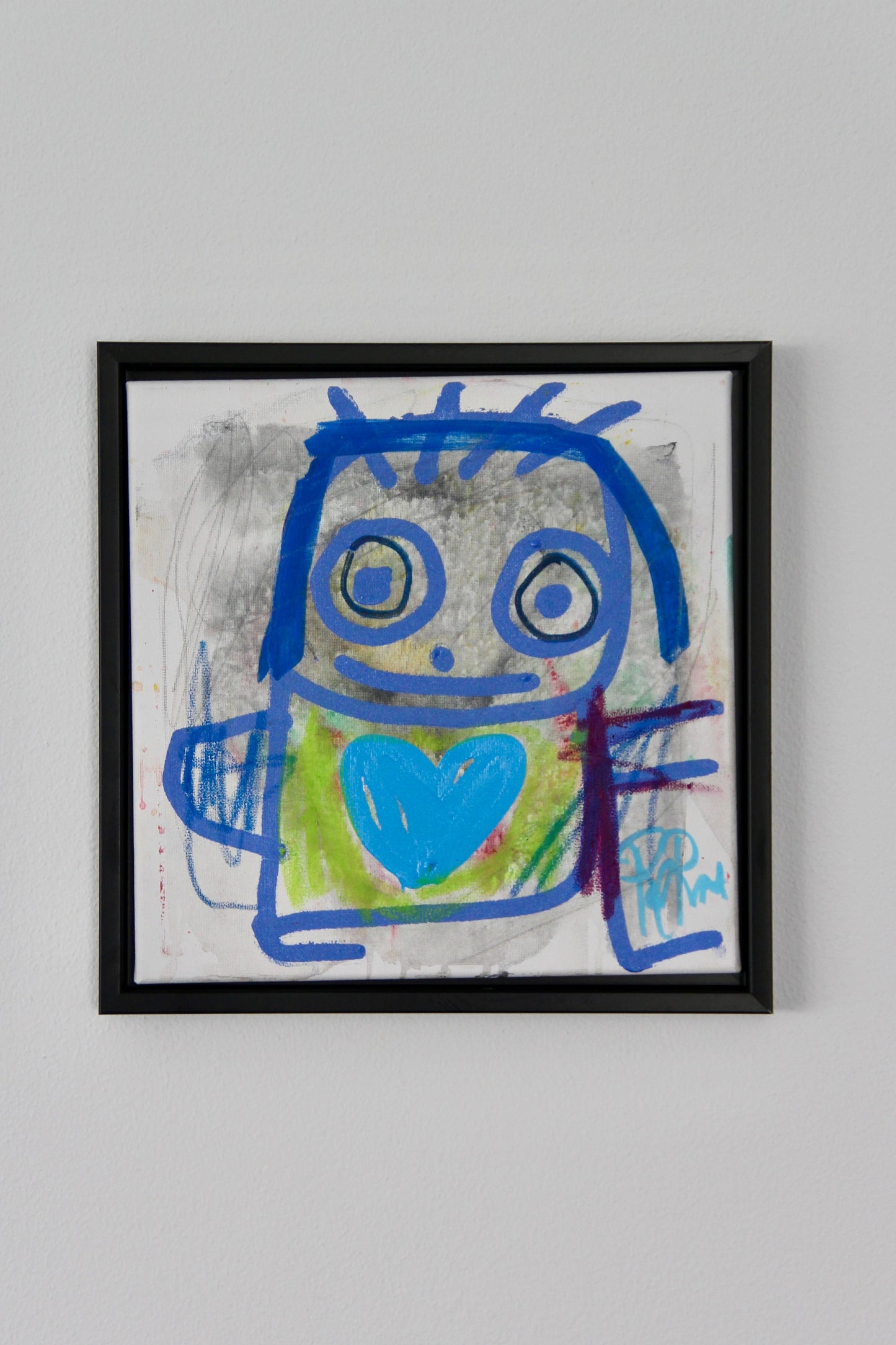 Happy Person, original maleri, blå/sølv