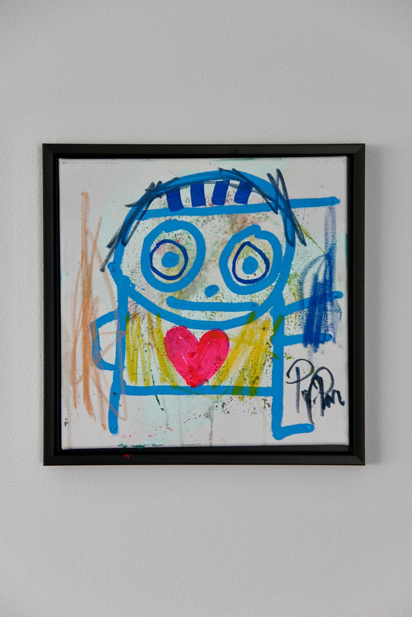 Pink Heart, original maleri, lyseblå