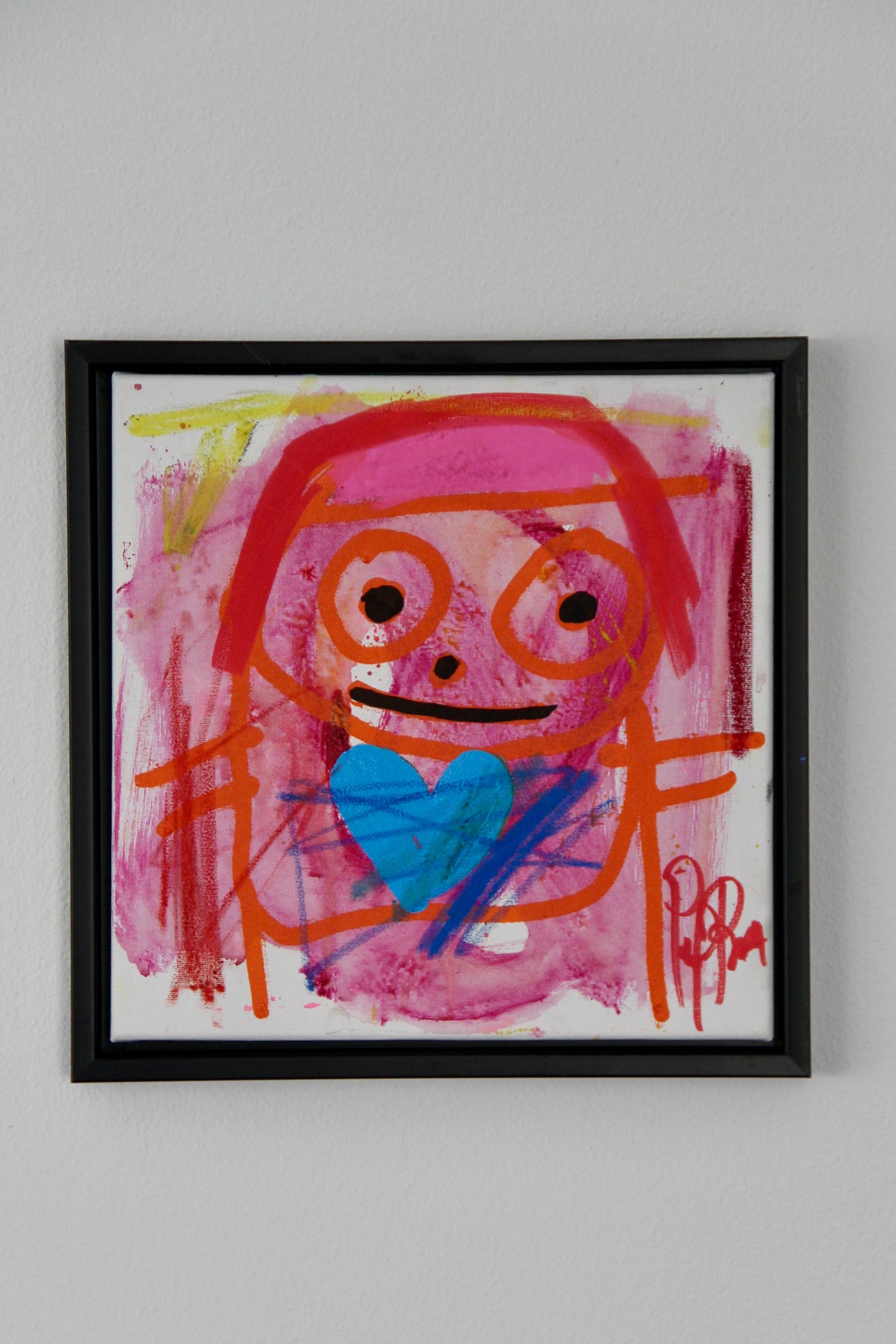 Blue Heart, original maleri, rød/pink