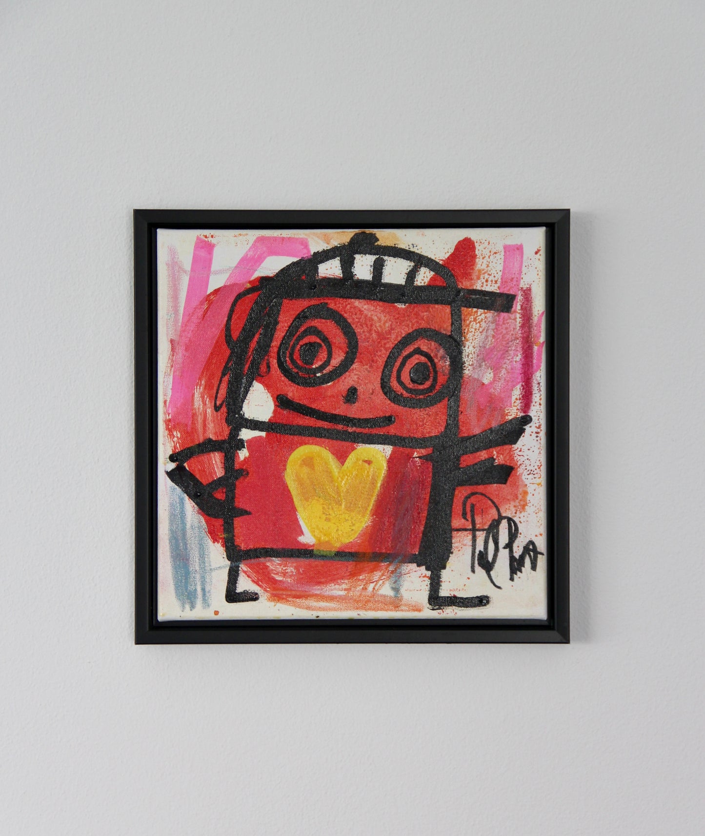 Yellow Heart, original maleri, rød