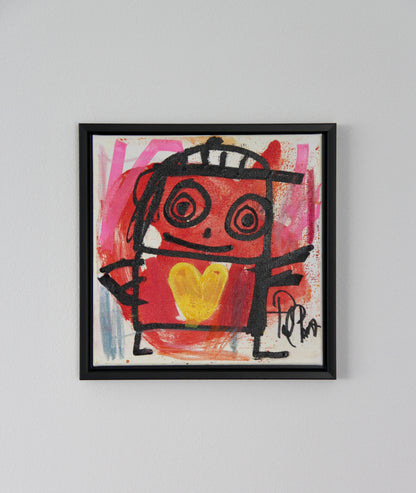 Yellow Heart, original maleri, rød