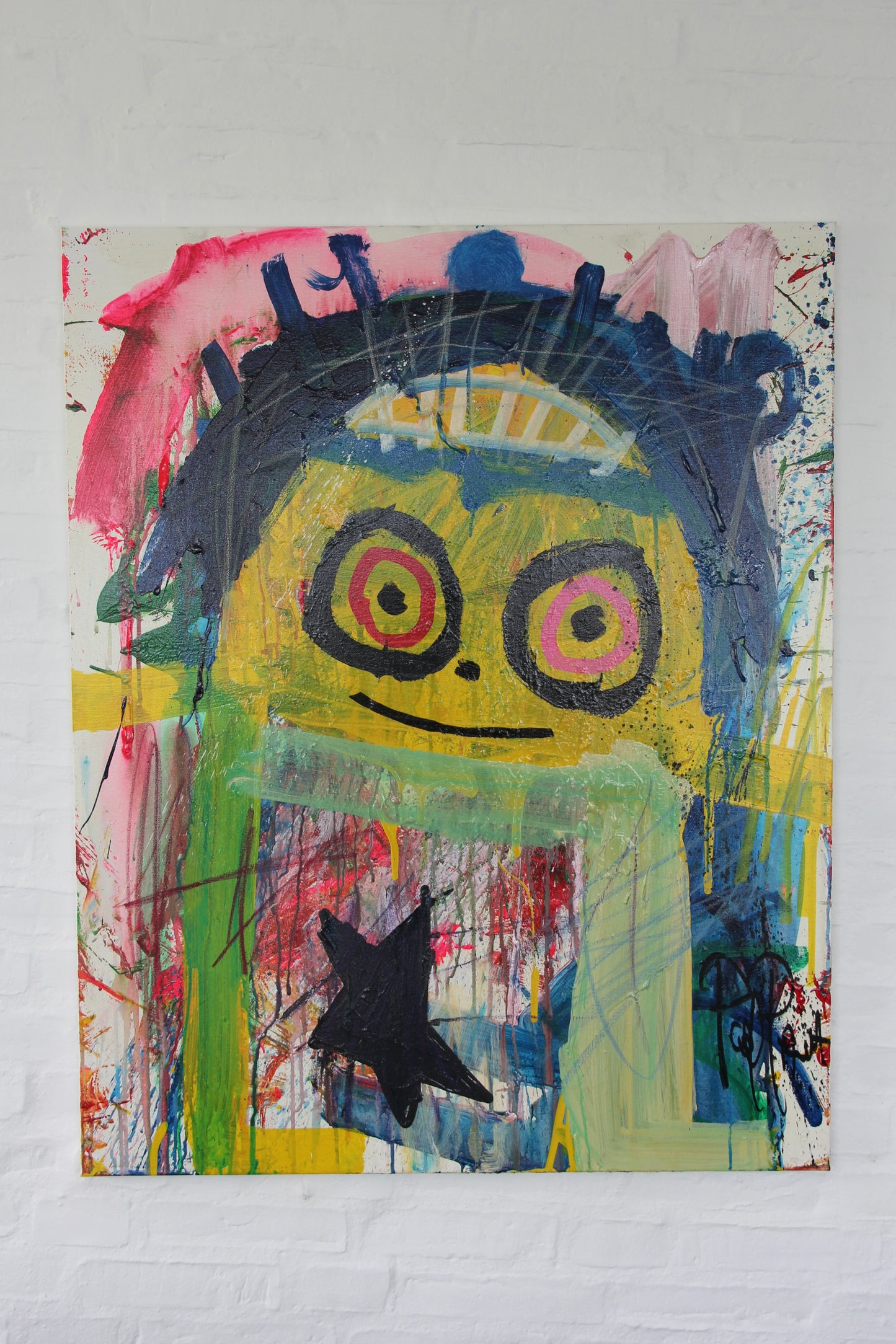 Smiley Person Original Painting, Yellow/Multi