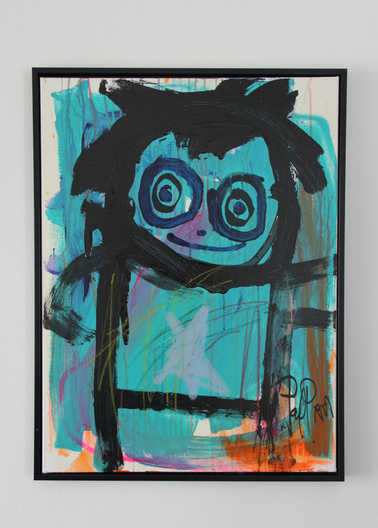 Smiley  Person Original Painting, Turquoise