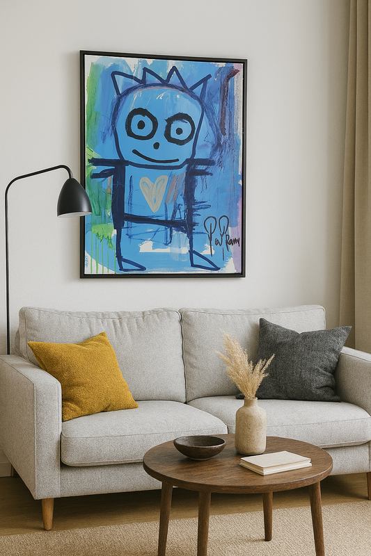 Smiley Person Original Painting, Blue