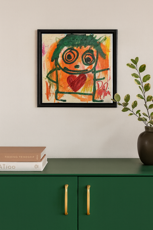 Happy Green, original maleri, orange/grøn