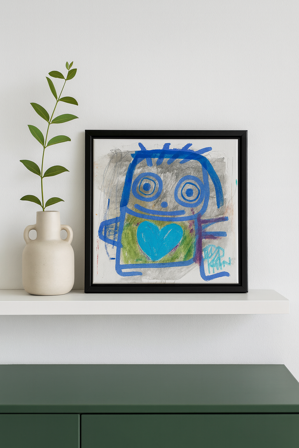 Happy Person, original maleri, blå/sølv