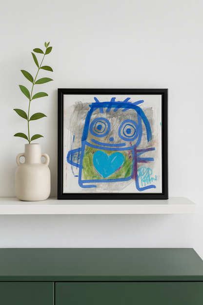 Happy Person, original maleri, blå/sølv