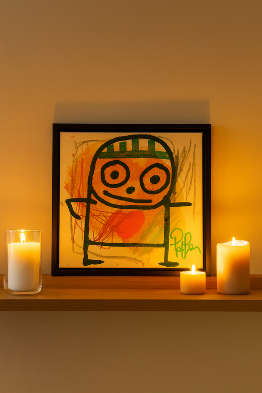 Happy Hair, original maleri, gul/orange