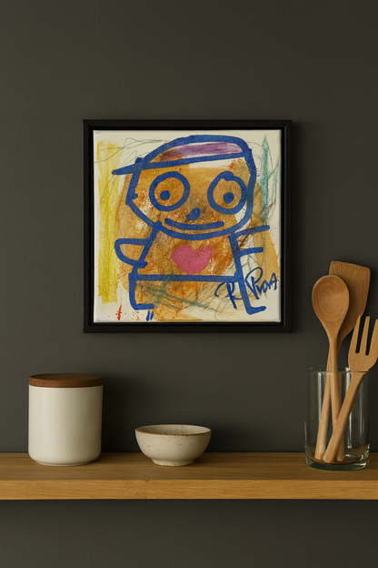 Blue Man, original maleri, blå/orange