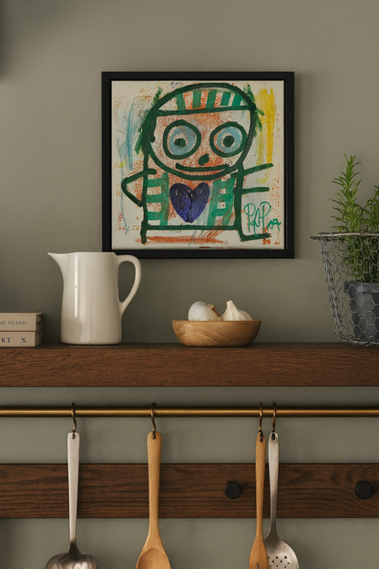 Blue Heart, original maleri, grøn