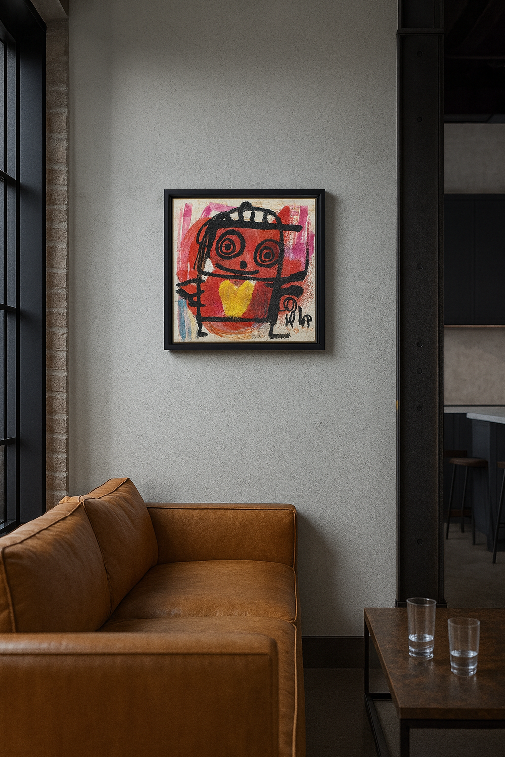 Yellow Heart, original maleri, rød