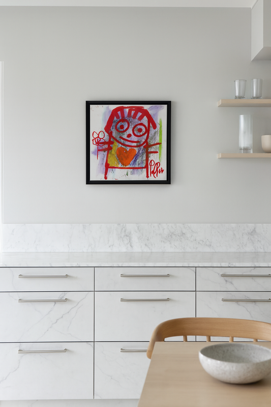 Flower Person, original maleri, rød/lilla