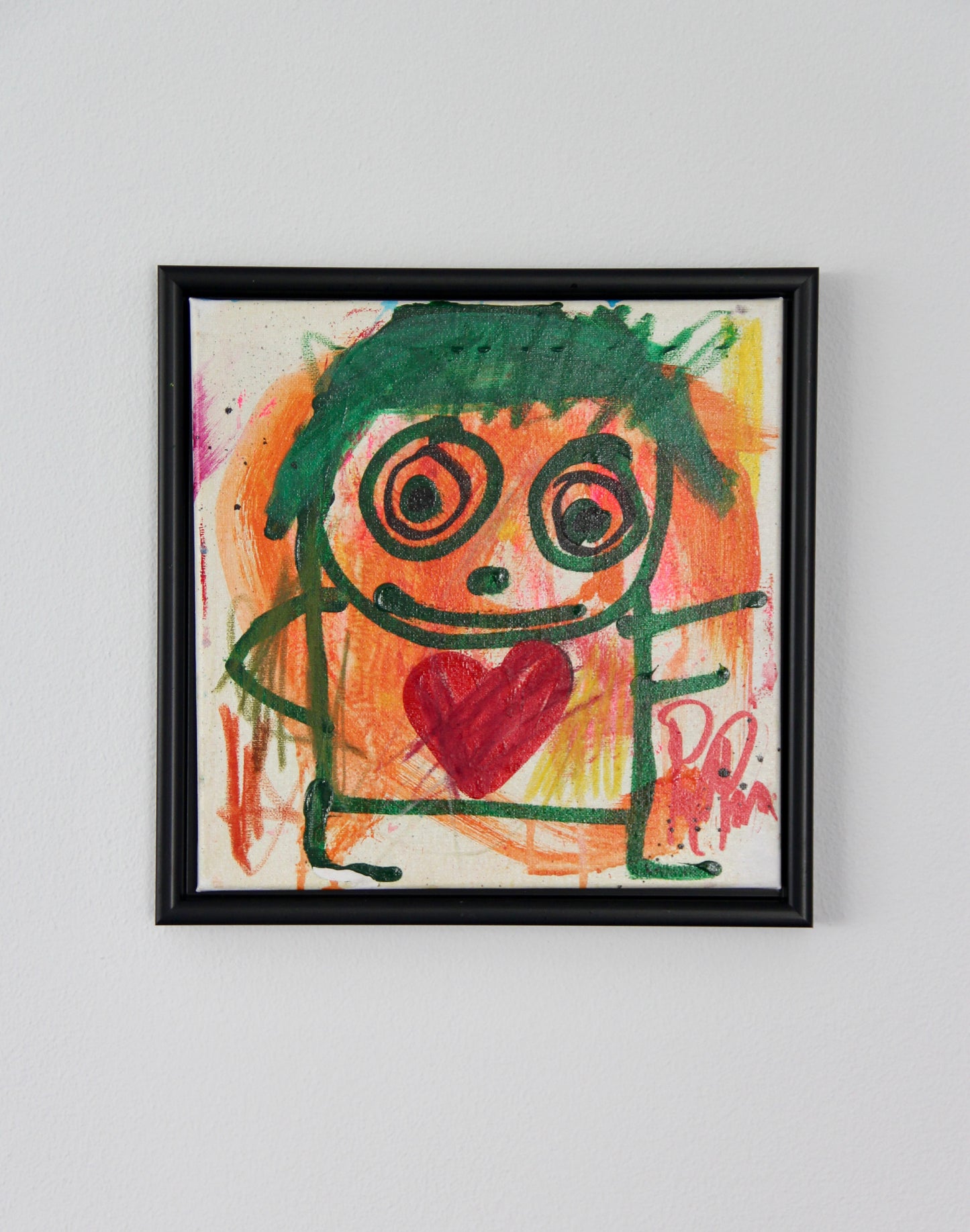 Happy Green, original maleri, orange/grøn