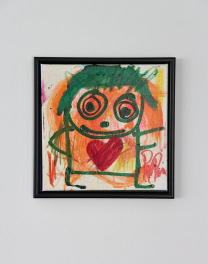 Happy Green, original maleri, orange/grøn