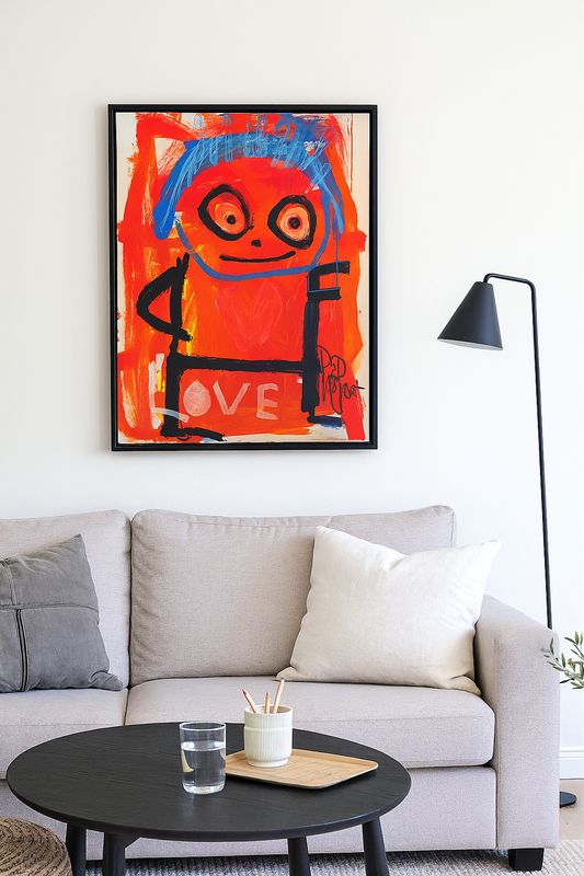 Smiley  Person Original Painting, Red
