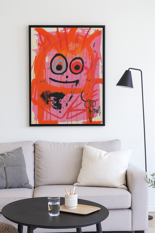 Smiley  Person Original Painting, Pink