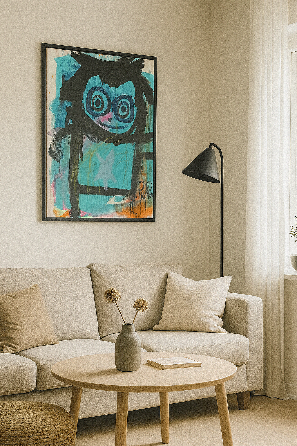 Smiley  Person Original Painting, Turquoise